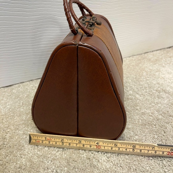 Vintage 60’s 70’s wood leather mini purse handbag possibly doctors bag brown - Picture 6 of 13